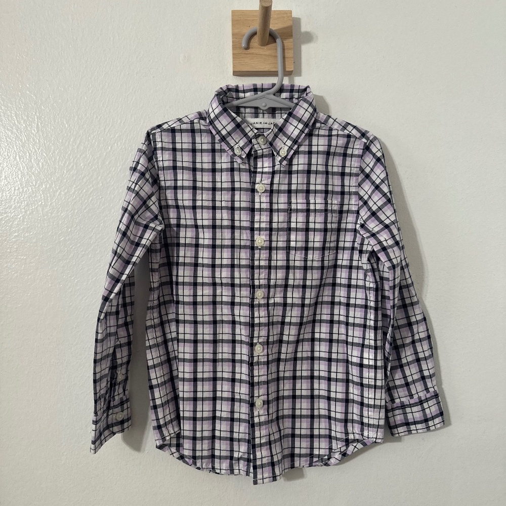 Janie & Jack Purple Plaid Button Down Size 4